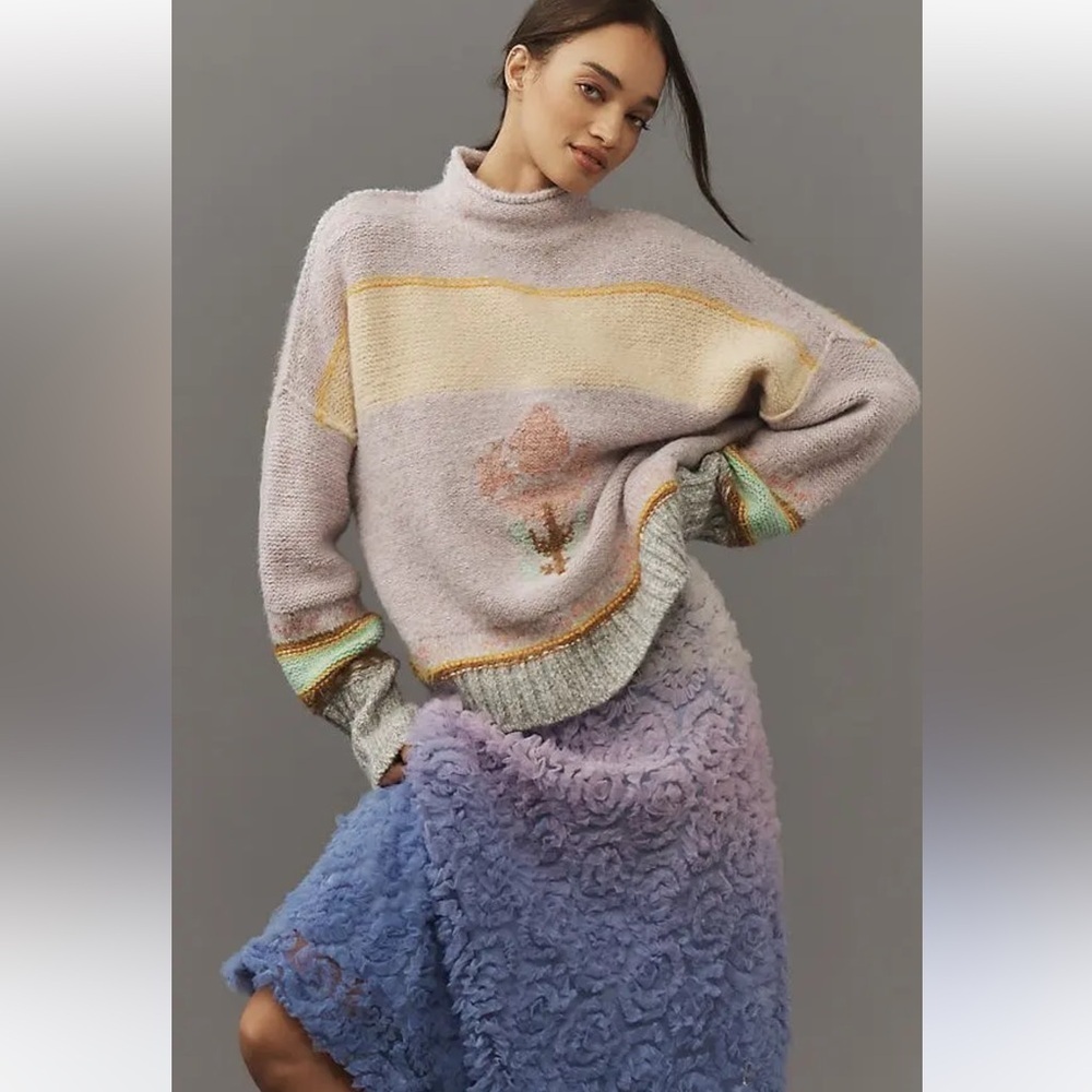 Anthropologie x Pilcro Mock-Neck Floral Motif Sweater Size Small NWT
